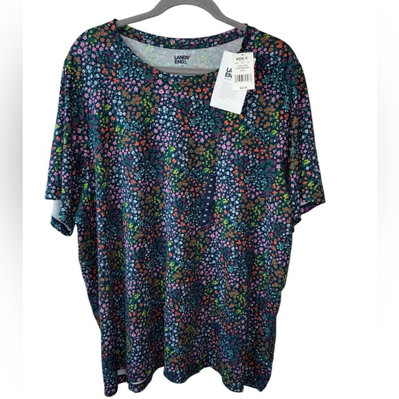 Lands’ End Women’s Plus 3X Floral Print Cotton T-Shirt NWT - Picture 2 of 7